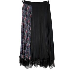 Zero Degrees Celsius Pleated Plaid Lace Skirt S Preppy Steampunk Midi Whimsigoth
